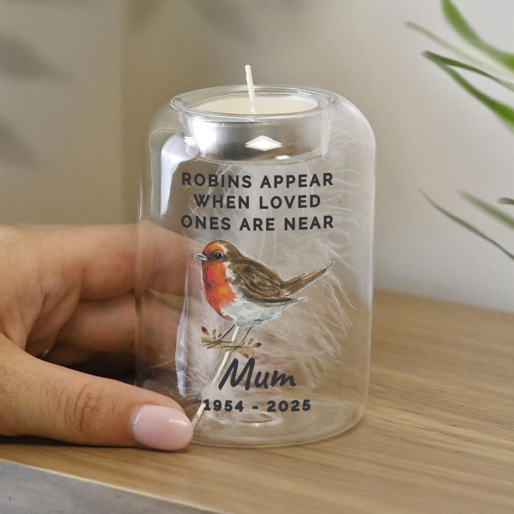 Personalised Robin Memorial Feather Tealight Holder Extra Image 3